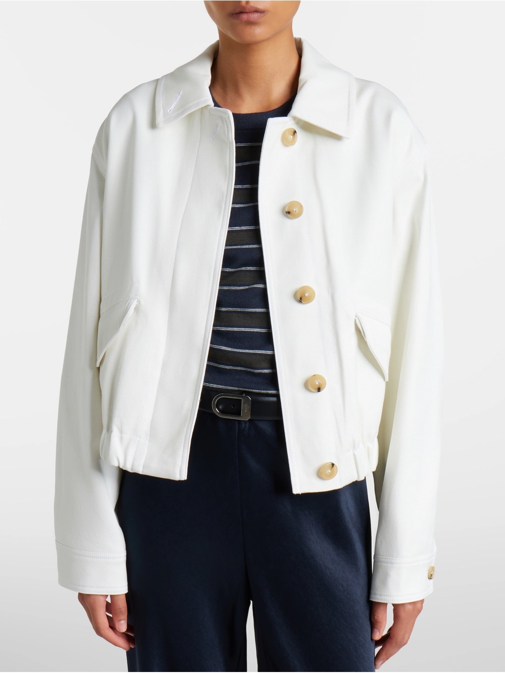 NWT Vince Cotton Blouson Bomber Jacket Cream Button-Front L